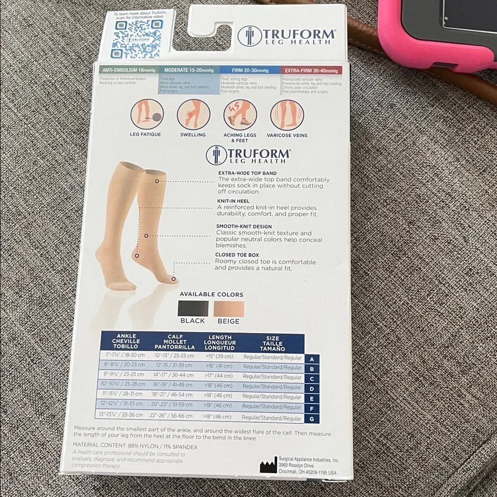 Truform leg health medical compression socks beige unisex size C 9808 New in box
